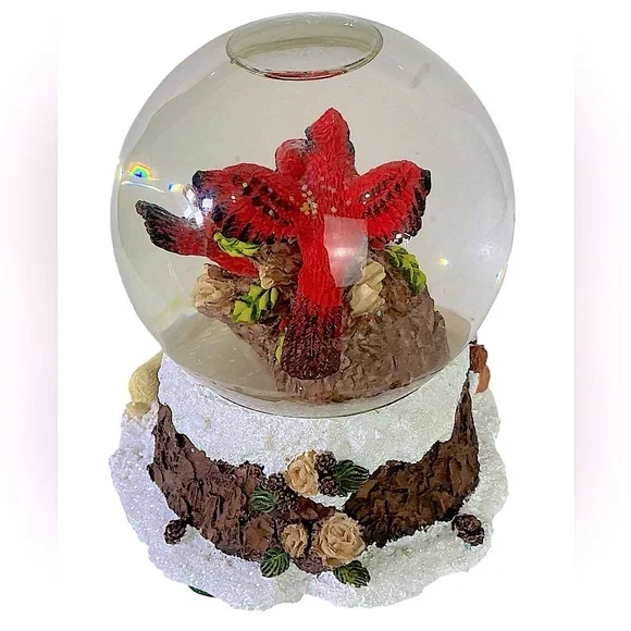 Cracker Barrel Vintage Musical Snow Globe White Christmas Song Cardinal Red Bird - Picture 9 of 16